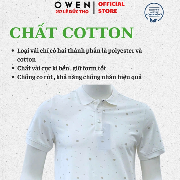 Áo Thun polo Nam Tay Ngắn Có Cổ Owen APV262037 màu trắng dáng suông body fit xẻ tà chất liệu cotton spandex