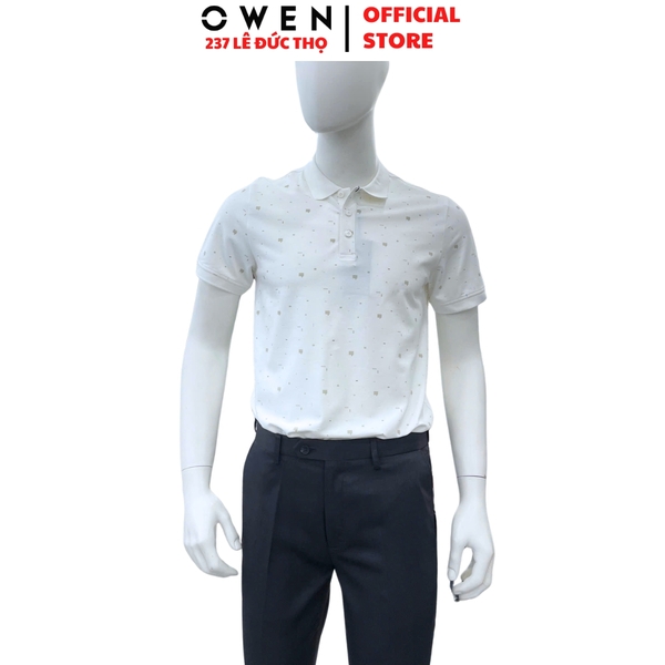 Áo Thun polo Nam Tay Ngắn Có Cổ Owen APV262037 màu trắng dáng suông body fit xẻ tà chất liệu cotton spandex