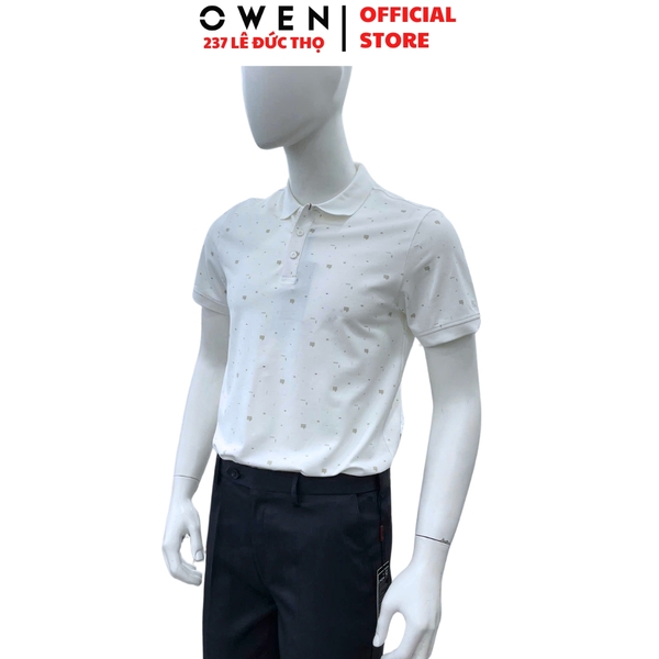 Áo Thun polo Nam Tay Ngắn Có Cổ Owen APV262037 màu trắng dáng suông body fit xẻ tà chất liệu cotton spandex