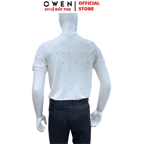 Áo Thun polo Nam Tay Ngắn Có Cổ Owen APV262037 màu trắng dáng suông body fit xẻ tà chất liệu cotton spandex