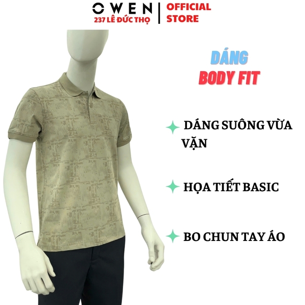 Áo thun polo Nam Tay Ngắn Có Cổ Owen APV262038 màu rêu dáng body fit tà bằng xẻ tà chất liệu cotton polyester spandex
