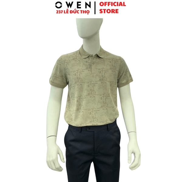 Áo thun polo Nam Tay Ngắn Có Cổ Owen APV262038 màu rêu dáng body fit tà bằng xẻ tà chất liệu cotton polyester spandex