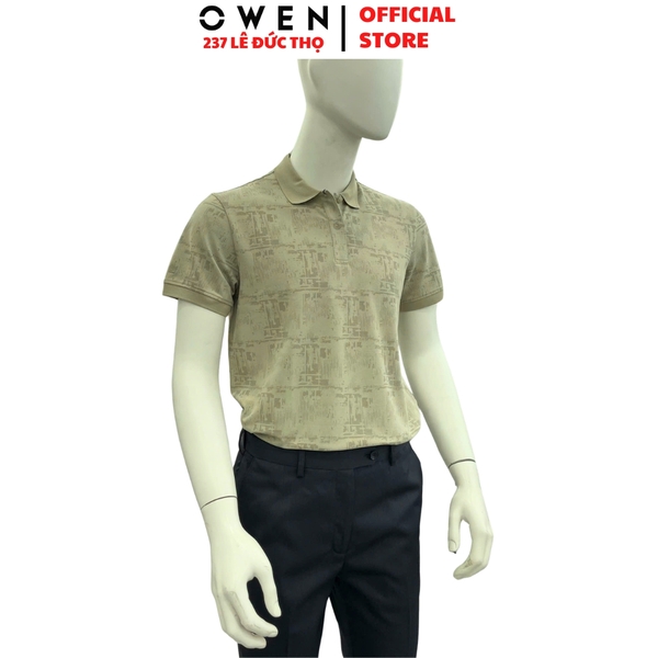 Áo thun polo Nam Tay Ngắn Có Cổ Owen APV262038 màu rêu dáng body fit tà bằng xẻ tà chất liệu cotton polyester spandex