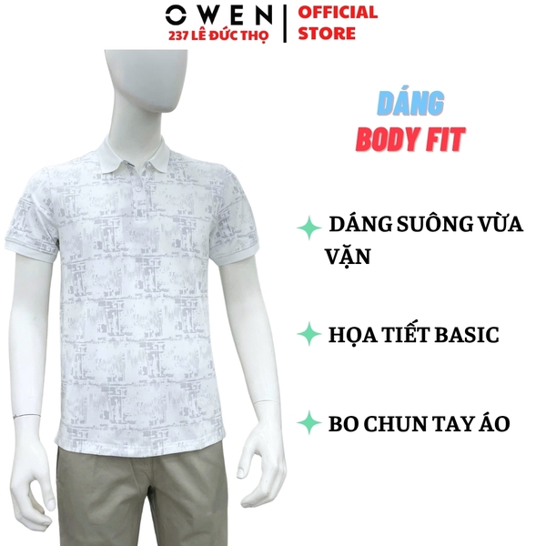 Áo thun polo Nam Tay Ngắn Có Cổ Owen APV262039 màu trắng dáng body fit tà bằng xẻ tà chất liệu cotton polyester spandex