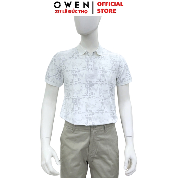 Áo thun polo Nam Tay Ngắn Có Cổ Owen APV262039 màu trắng dáng body fit tà bằng xẻ tà chất liệu cotton polyester spandex