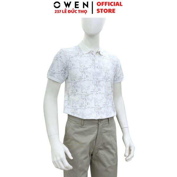 Áo thun polo Nam Tay Ngắn Có Cổ Owen APV262039 màu trắng dáng body fit tà bằng xẻ tà chất liệu cotton polyester spandex