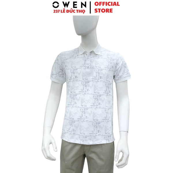 Áo thun polo Nam Tay Ngắn Có Cổ Owen APV262039 màu trắng dáng body fit tà bằng xẻ tà chất liệu cotton polyester spandex