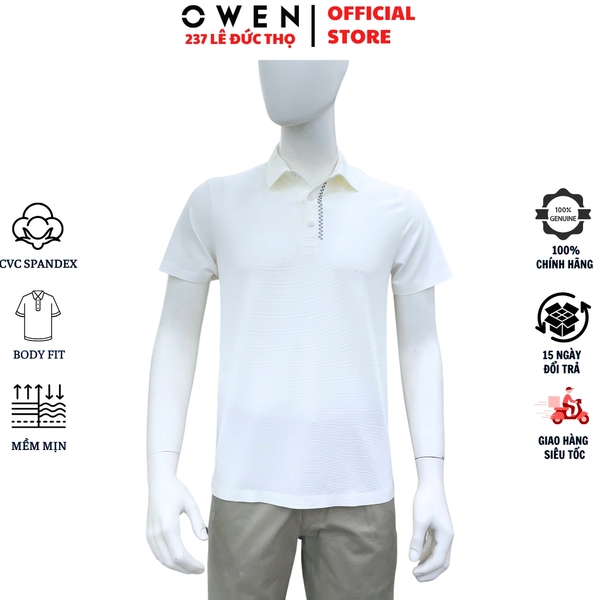 Áo thun polo Nam Tay Ngắn Có Cổ Owen APV262042 màu trắng dáng body fit tà bằng xẻ tà chất liệu nylon spandex