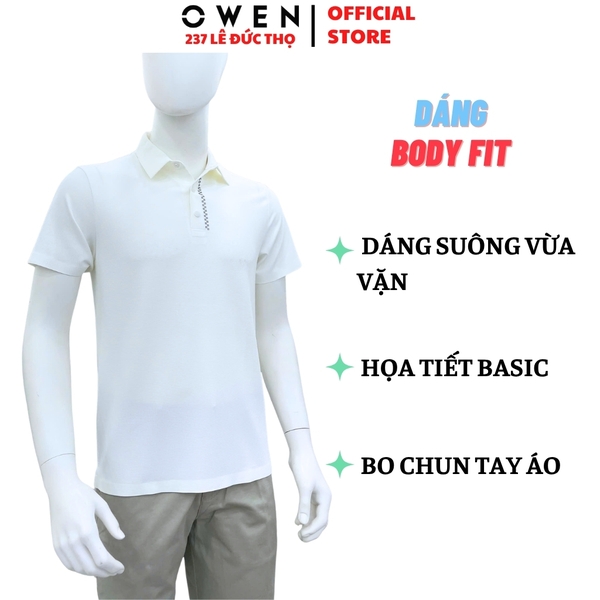 Áo thun polo Nam Tay Ngắn Có Cổ Owen APV262042 màu trắng dáng body fit tà bằng xẻ tà chất liệu nylon spandex