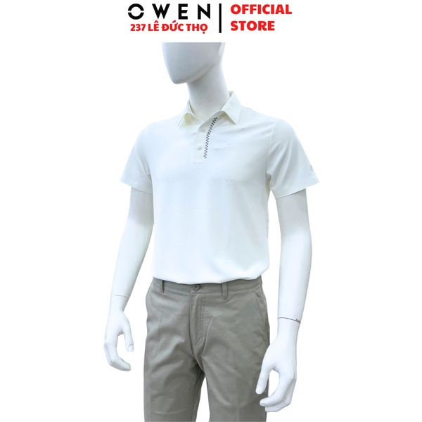 Áo thun polo Nam Tay Ngắn Có Cổ Owen APV262042 màu trắng dáng body fit tà bằng xẻ tà chất liệu nylon spandex