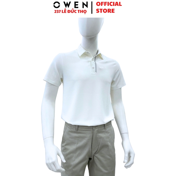 Áo thun polo Nam Tay Ngắn Có Cổ Owen APV262042 màu trắng dáng body fit tà bằng xẻ tà chất liệu nylon spandex