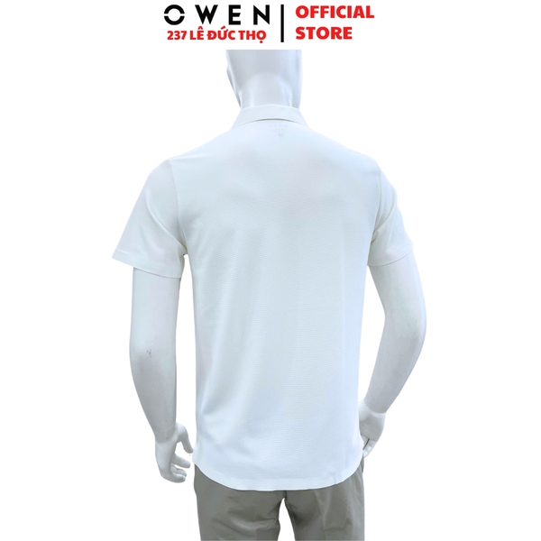 Áo thun polo Nam Tay Ngắn Có Cổ Owen APV262042 màu trắng dáng body fit tà bằng xẻ tà chất liệu nylon spandex