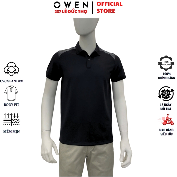 Áo thun polo Nam Tay Ngắn Có Cổ Owen APV262045 màu đen chất liệu nylon spandex