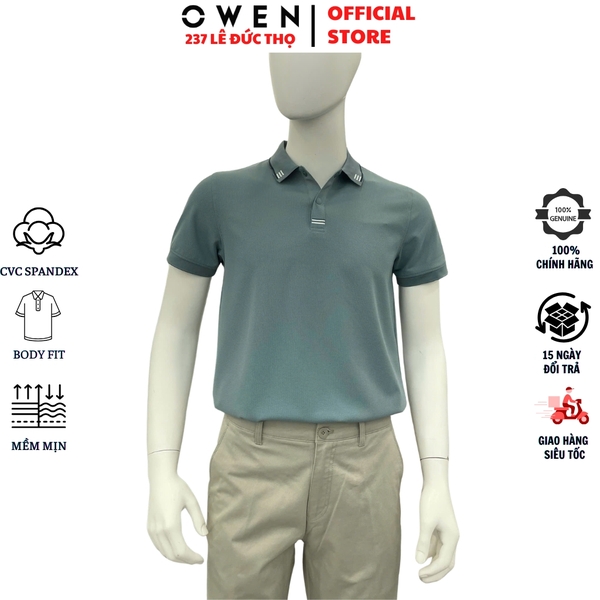 Áo thun polo Nam Tay Ngắn Có Cổ Owen APV262046 màu xanh dáng body fit tà bằng xẻ tà chất liệu nylon spandex
