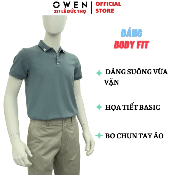 Áo thun polo Nam Tay Ngắn Có Cổ Owen APV262046 màu xanh dáng body fit tà bằng xẻ tà chất liệu nylon spandex