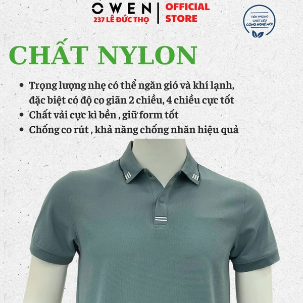 Áo thun polo Nam Tay Ngắn Có Cổ Owen APV262046 màu xanh dáng body fit tà bằng xẻ tà chất liệu nylon spandex