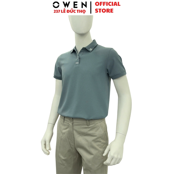 Áo thun polo Nam Tay Ngắn Có Cổ Owen APV262046 màu xanh dáng body fit tà bằng xẻ tà chất liệu nylon spandex