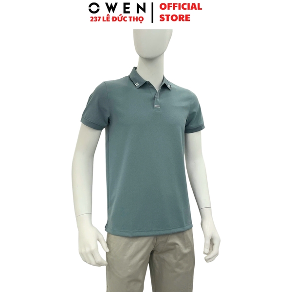 Áo thun polo Nam Tay Ngắn Có Cổ Owen APV262046 màu xanh dáng body fit tà bằng xẻ tà chất liệu nylon spandex