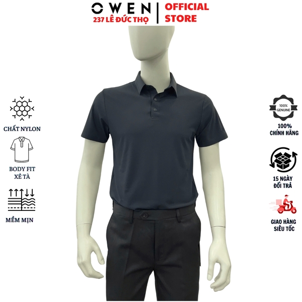 Áo Thun polo Nam Tay Ngắn Có Cổ Owen APV262053 màu xanh tím than dáng suông body fit xẻ tà chất liệu nylon spandex