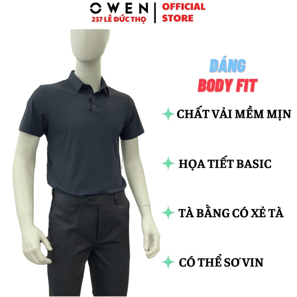 Áo Thun polo Nam Tay Ngắn Có Cổ Owen APV262053 màu xanh tím than dáng suông body fit xẻ tà chất liệu nylon spandex