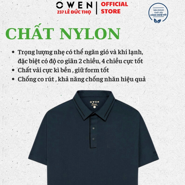 Áo Thun polo Nam Tay Ngắn Có Cổ Owen APV262053 màu xanh tím than dáng suông body fit xẻ tà chất liệu nylon spandex