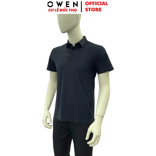 Áo Thun polo Nam Tay Ngắn Có Cổ Owen APV262053 màu xanh tím than dáng suông body fit xẻ tà chất liệu nylon spandex