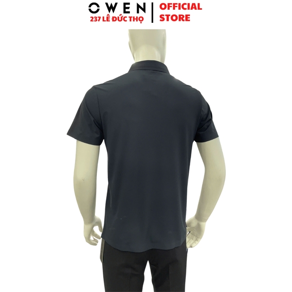 Áo Thun polo Nam Tay Ngắn Có Cổ Owen APV262053 màu xanh tím than dáng suông body fit xẻ tà chất liệu nylon spandex