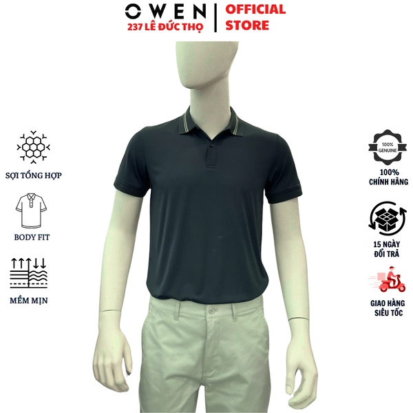 Áo thun polo Nam Tay Ngắn Có Cổ Owen APV262056 màu xanh đậm dáng suông body fit xẻ tà chất liệu nylon spandex