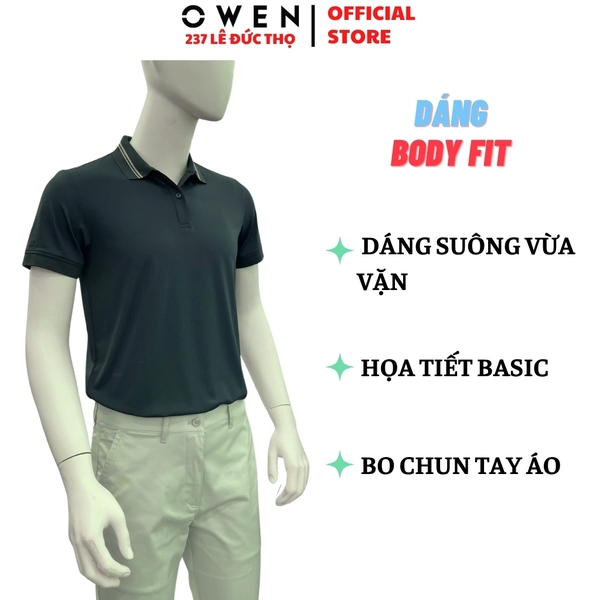Áo thun polo Nam Tay Ngắn Có Cổ Owen APV262056 màu xanh đậm dáng suông body fit xẻ tà chất liệu nylon spandex