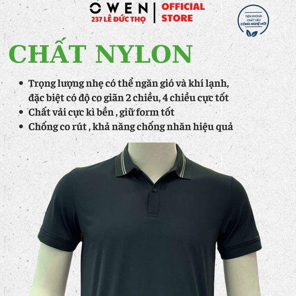 Áo thun polo Nam Tay Ngắn Có Cổ Owen APV262056 màu xanh đậm dáng suông body fit xẻ tà chất liệu nylon spandex