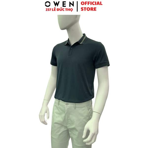 Áo thun polo Nam Tay Ngắn Có Cổ Owen APV262056 màu xanh đậm dáng suông body fit xẻ tà chất liệu nylon spandex