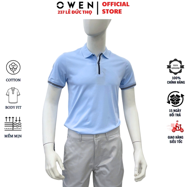 Áo thun polo Nam Tay Ngắn Có Cổ Owen APV262070 màu xanh nhạt dáng suông body fit xẻ tà chất liệu cotton