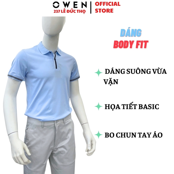 Áo thun polo Nam Tay Ngắn Có Cổ Owen APV262070 màu xanh nhạt dáng suông body fit xẻ tà chất liệu cotton