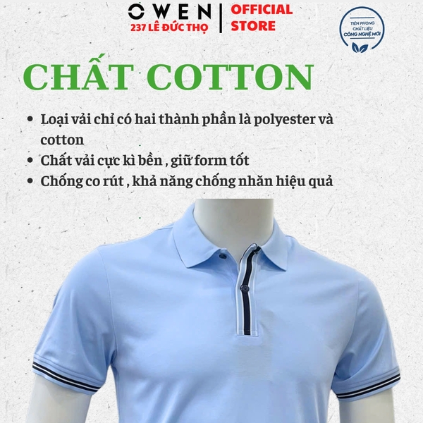 Áo thun polo Nam Tay Ngắn Có Cổ Owen APV262070 màu xanh nhạt dáng suông body fit xẻ tà chất liệu cotton