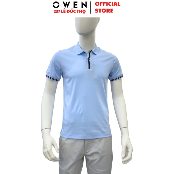 Áo thun polo Nam Tay Ngắn Có Cổ Owen APV262070 màu xanh nhạt dáng suông body fit xẻ tà chất liệu cotton