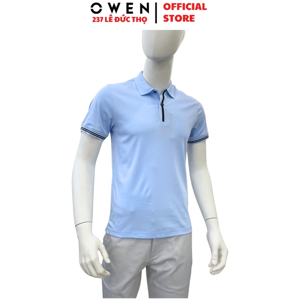 Áo thun polo Nam Tay Ngắn Có Cổ Owen APV262070 màu xanh nhạt dáng suông body fit xẻ tà chất liệu cotton