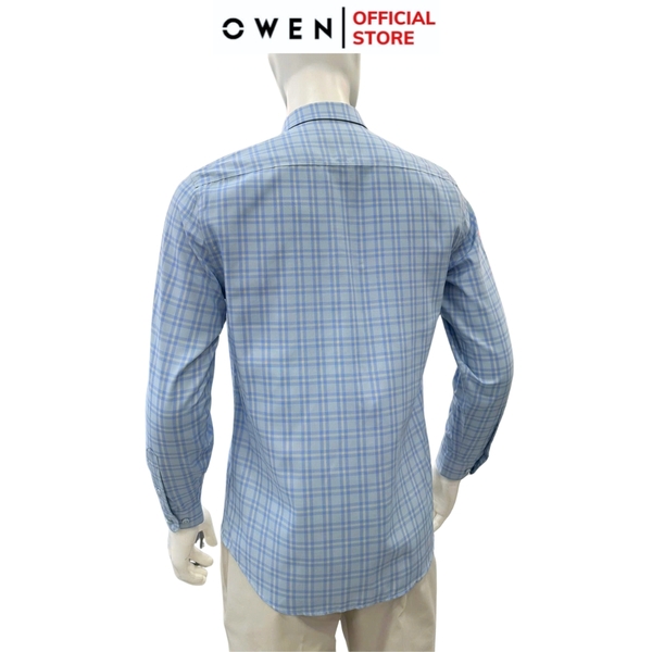 Áo sơ mi nam tay dài Owen AS250356D màu xanhcaro vừa dáng ôm slim fit là lượn không túi chất liệu bamboo poly