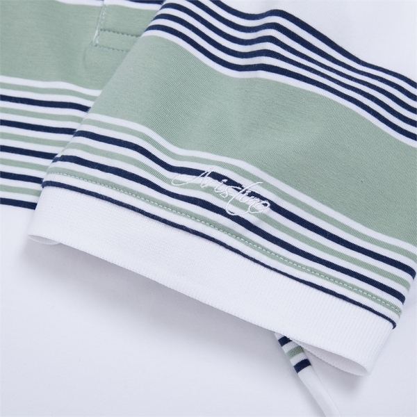 Áo Thun Polo Nam Cổ Bẻ Aristino APS032S3 màu Trắng 6 kẻ Jacquard