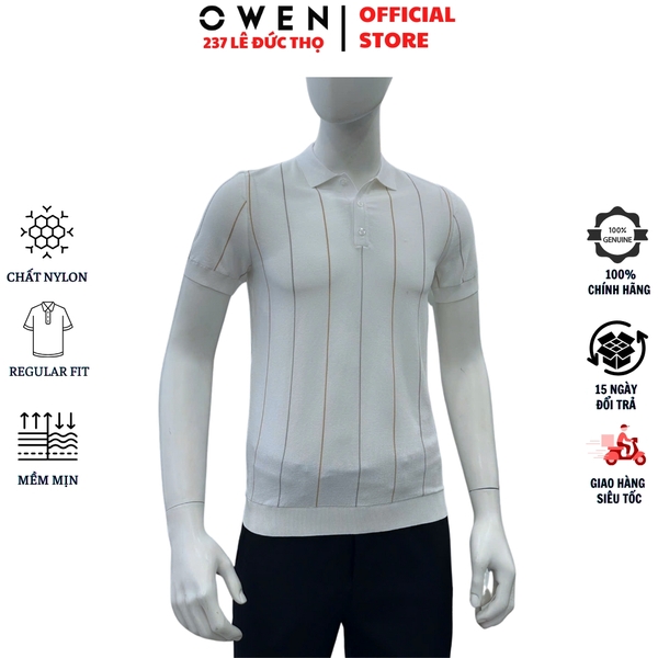 Áo Polo len ngắn tay Owen ALP251307N màu trắng dáng suông regular fit chất liệu Rayon