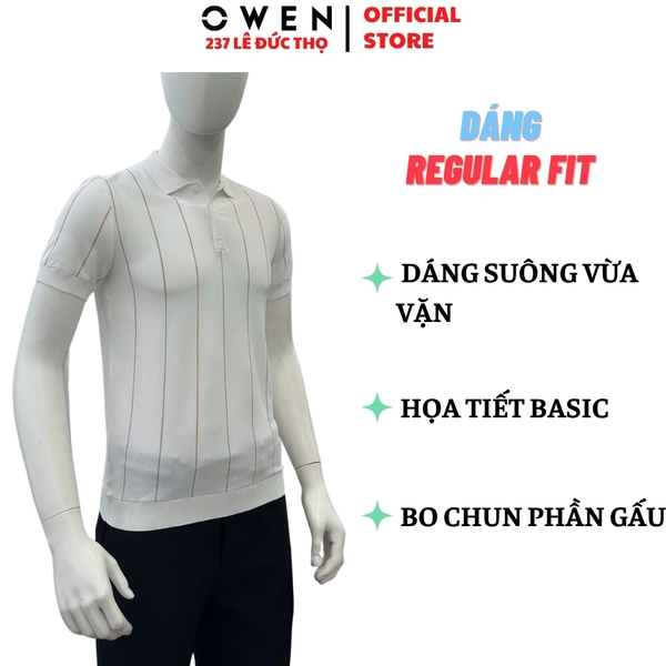Áo Polo len ngắn tay Owen ALP251307N màu trắng dáng suông regular fit chất liệu Rayon
