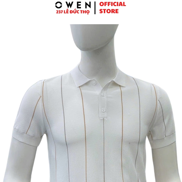 Áo Polo len ngắn tay Owen ALP251307N màu trắng dáng suông regular fit chất liệu Rayon