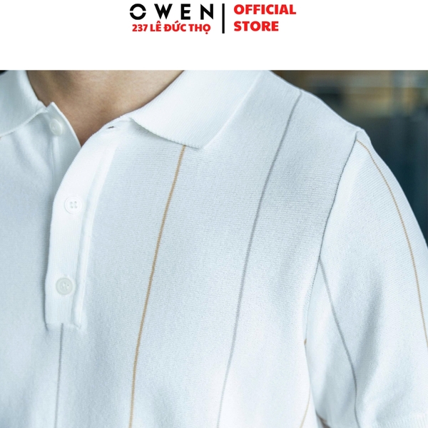 Áo Polo len ngắn tay Owen ALP251307N màu trắng dáng suông regular fit chất liệu Rayon