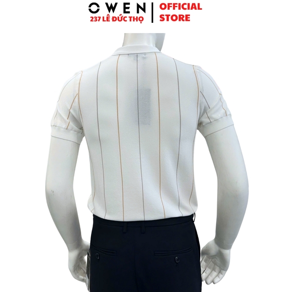 Áo Polo len ngắn tay Owen ALP251307N màu trắng dáng suông regular fit chất liệu Rayon