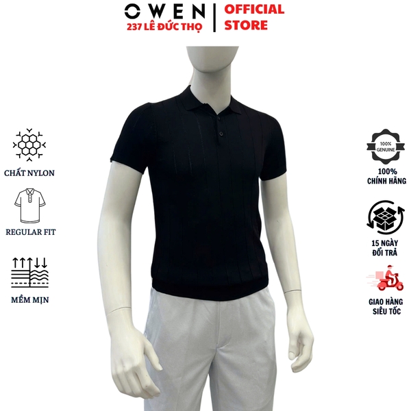 Áo Polo len ngắn tay Owen APL251309N màu đen dáng suông regular fit chất liệu Rayon