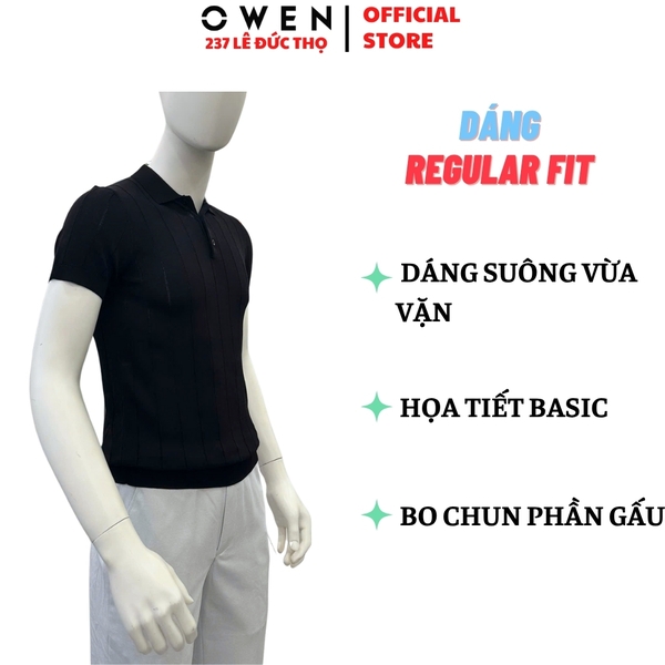 Áo Polo len ngắn tay Owen APL251309N màu đen dáng suông regular fit chất liệu Rayon