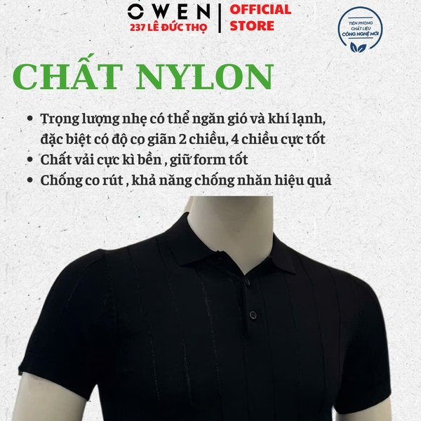 Áo Polo len ngắn tay Owen APL251309N màu đen dáng suông regular fit chất liệu Rayon