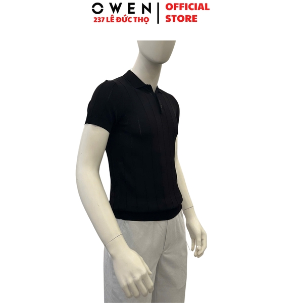 Áo Polo len ngắn tay Owen APL251309N màu đen dáng suông regular fit chất liệu Rayon