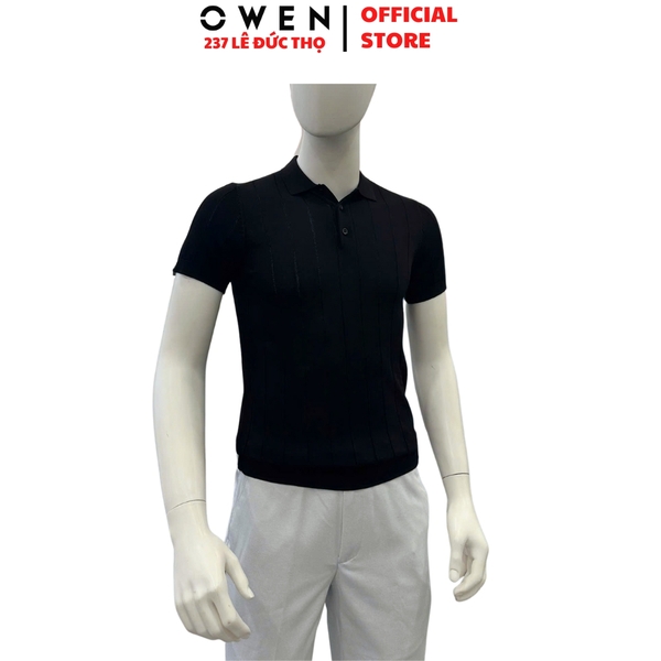 Áo Polo len ngắn tay Owen APL251309N màu đen dáng suông regular fit chất liệu Rayon