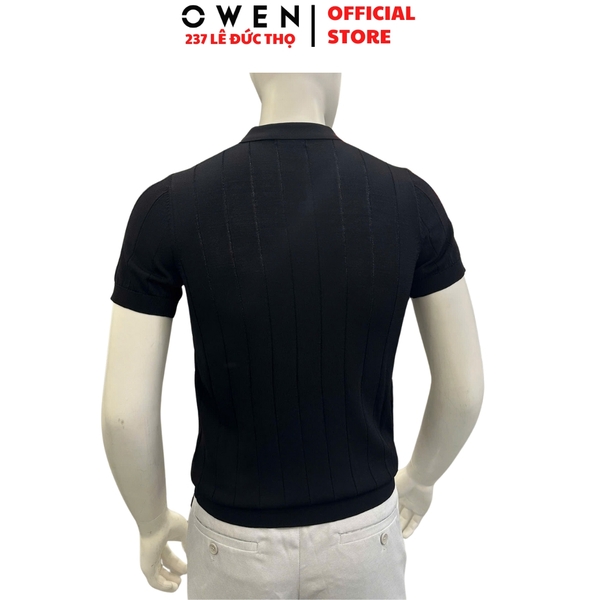 Áo Polo len ngắn tay Owen APL251309N màu đen dáng suông regular fit chất liệu Rayon