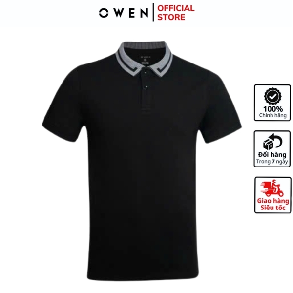 Áo thun polo Nam Tay Ngắn Có Cổ Owen APV231344 màu đen dáng body fit tà bằng chất liệu cotton